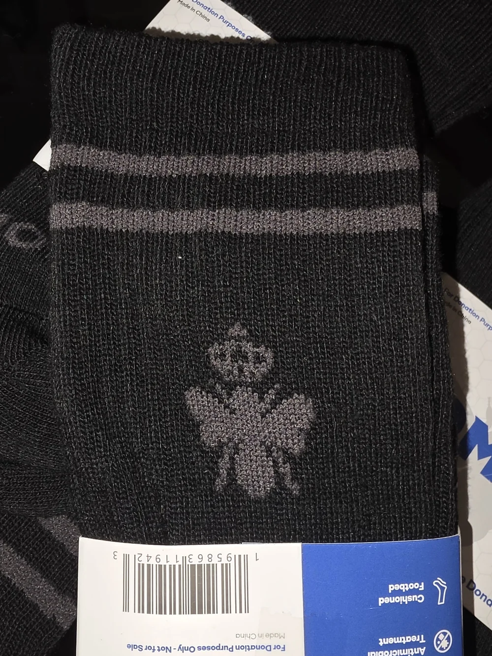 BOMBAS BLACK/GRAY HONEYCOMB UNISEX CREW SOCKS 3 PACK SIZE LARGE